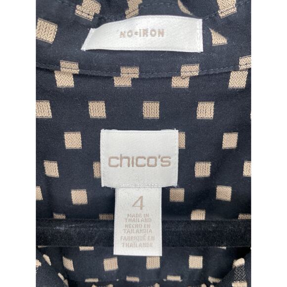 Chicos Shirt Womens XXL Black Brown Long Sleeve Non Iron Career Cotton Blouse - Picture 4 of 10